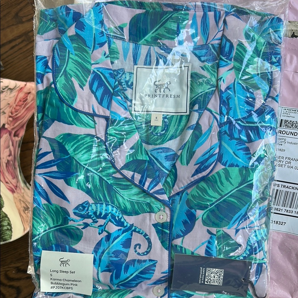 Printfresh Tropical Leaf Pajama Set - Blue and Green